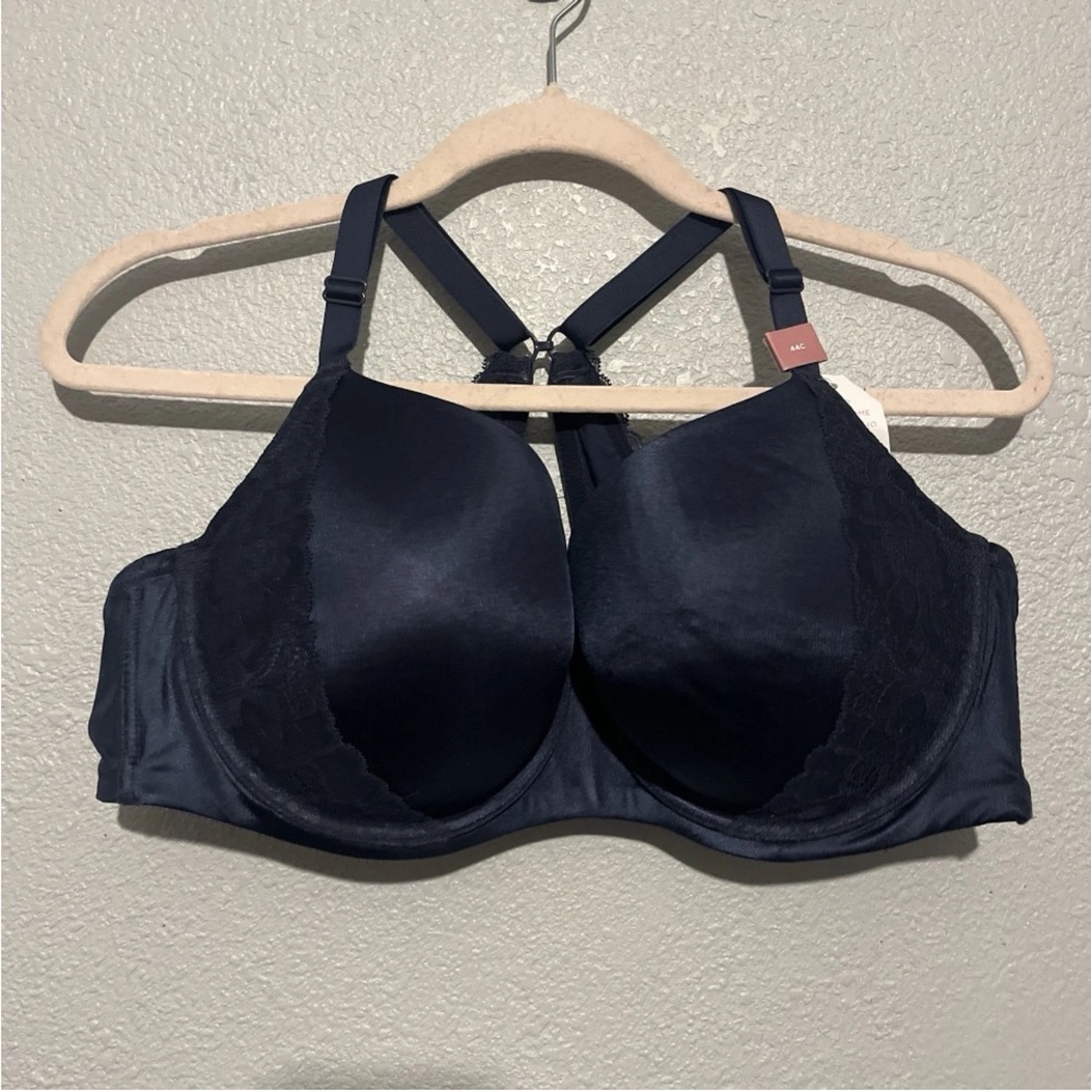 Cacique Navy Blue Boost Balconette Lace Underwire Padded Bra Size 44C